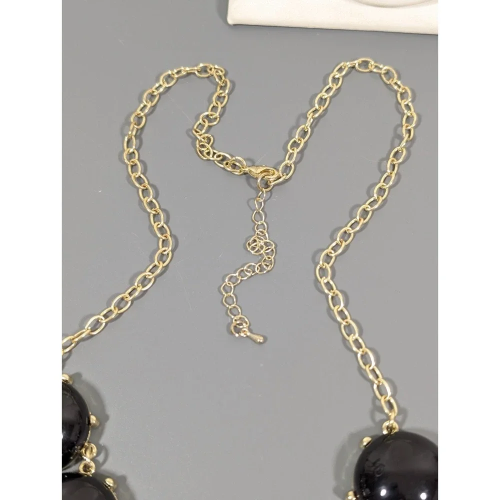 Black Bubble Statement Bib Necklace Gold Tone Bold Gothic 28